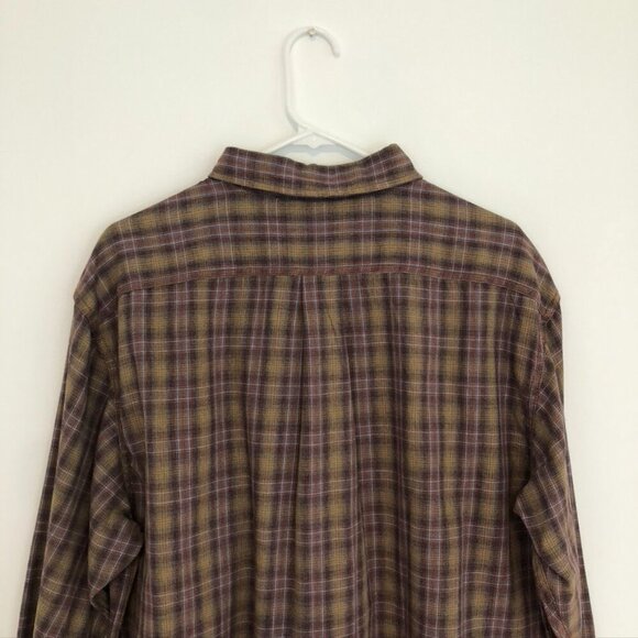 NEW NWT ROUNDTREE YORKE Mens Tan Brown Blue White Navy Plaid Cotton Button Down - Picture 9 of 10